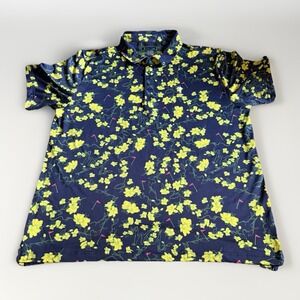 William Murray Floral Golf Polo Blue Yellow Print Mens XL